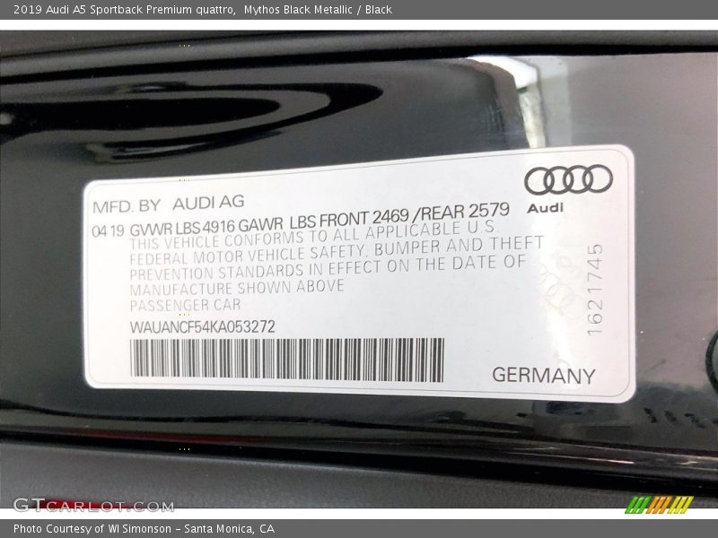 Mythos Black Metallic / Black 2019 Audi A5 Sportback Premium quattro