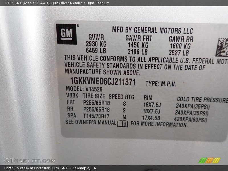 Quicksilver Metallic / Light Titanium 2012 GMC Acadia SL AWD