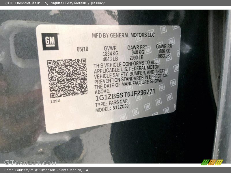 Nightfall Gray Metallic / Jet Black 2018 Chevrolet Malibu LS
