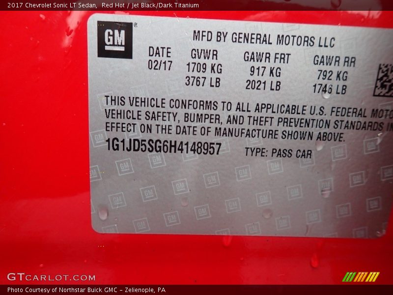 Red Hot / Jet Black/Dark Titanium 2017 Chevrolet Sonic LT Sedan