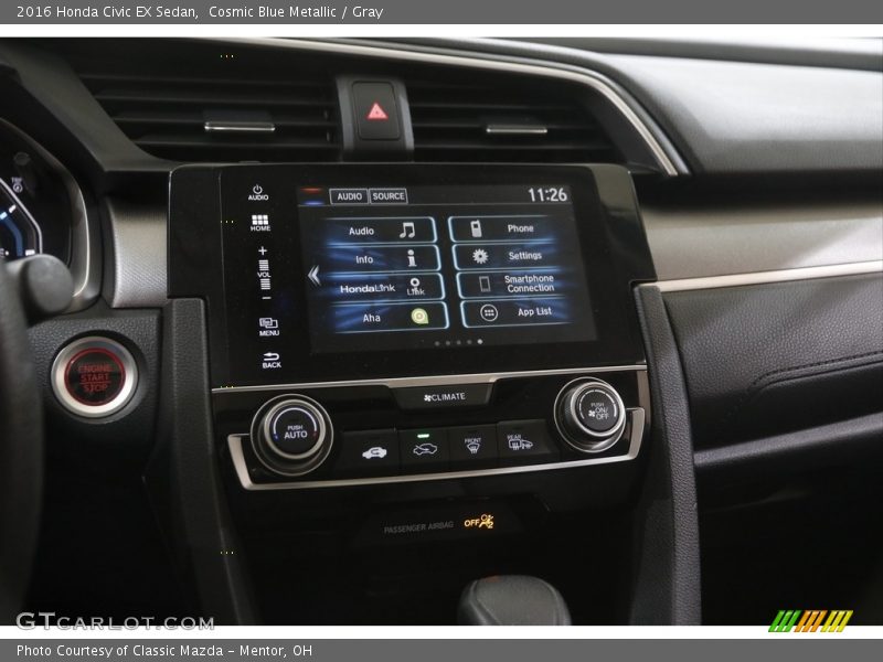 Cosmic Blue Metallic / Gray 2016 Honda Civic EX Sedan