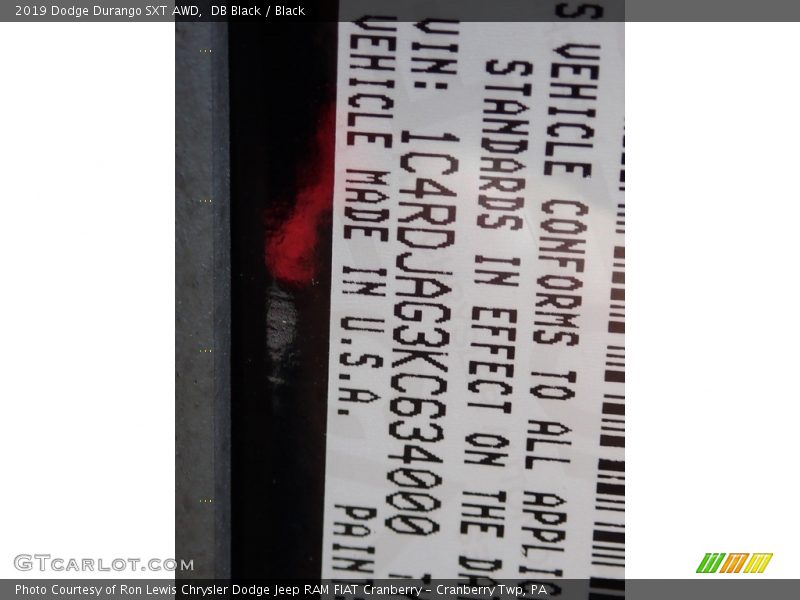 DB Black / Black 2019 Dodge Durango SXT AWD