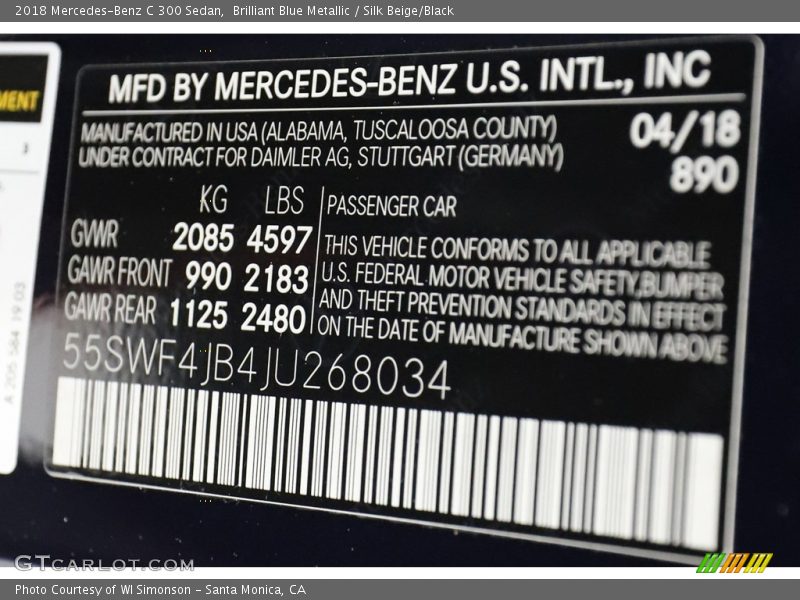 Brilliant Blue Metallic / Silk Beige/Black 2018 Mercedes-Benz C 300 Sedan