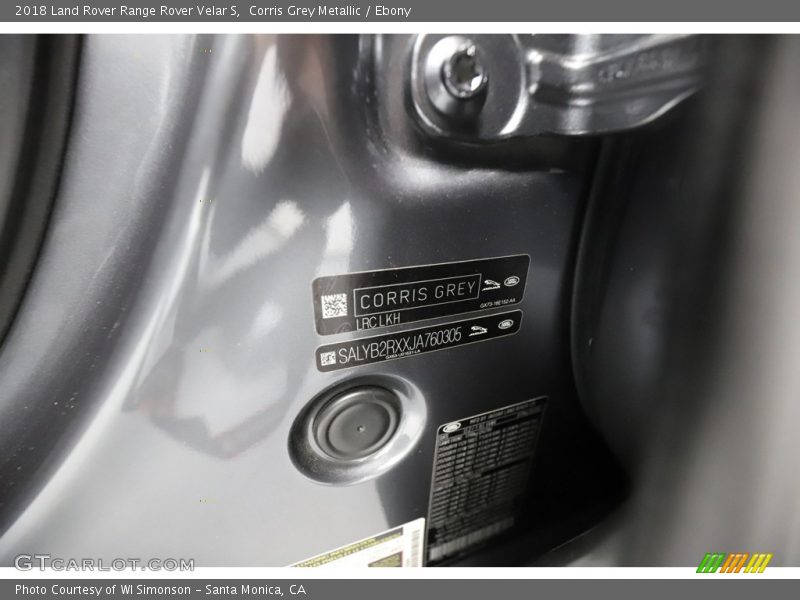 2018 Range Rover Velar S Corris Grey Metallic Color Code LKH