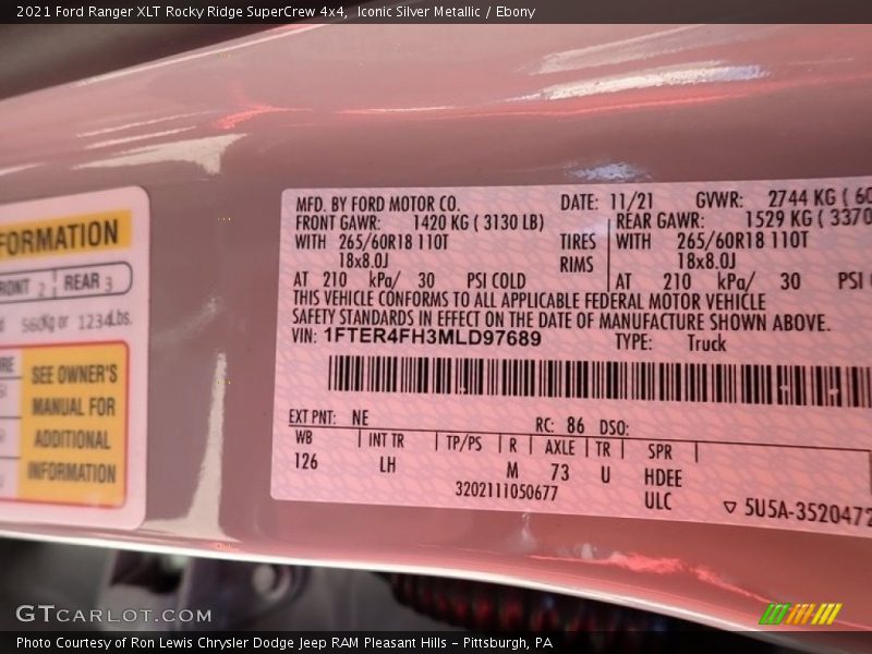 2021 Ranger XLT Rocky Ridge SuperCrew 4x4 Iconic Silver Metallic Color Code NE