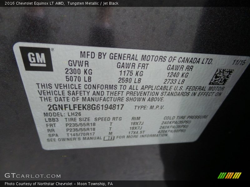 Tungsten Metallic / Jet Black 2016 Chevrolet Equinox LT AWD