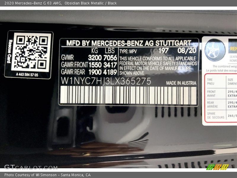 Obsidian Black Metallic / Black 2020 Mercedes-Benz G 63 AMG