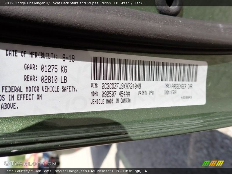 2019 Challenger R/T Scat Pack Stars and Stripes Edition F8 Green Color Code PFQ