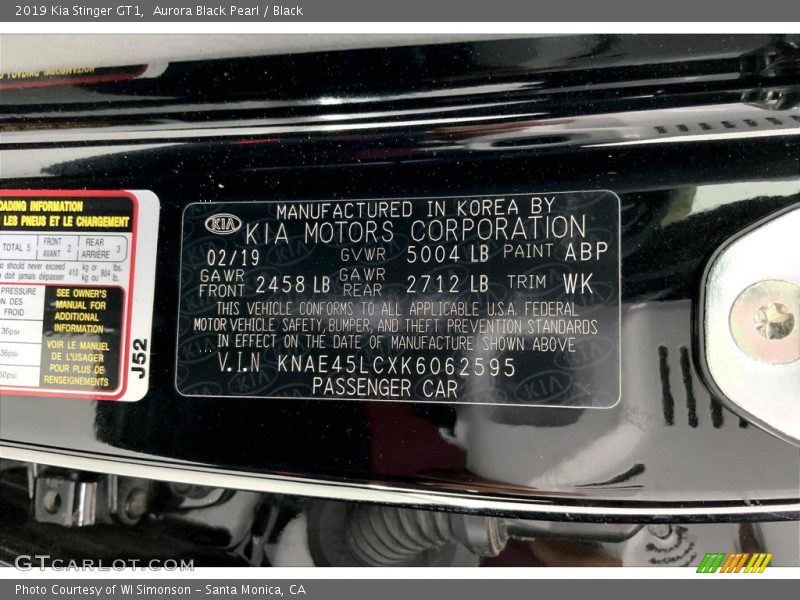 2019 Stinger GT1 Aurora Black Pearl Color Code ABP