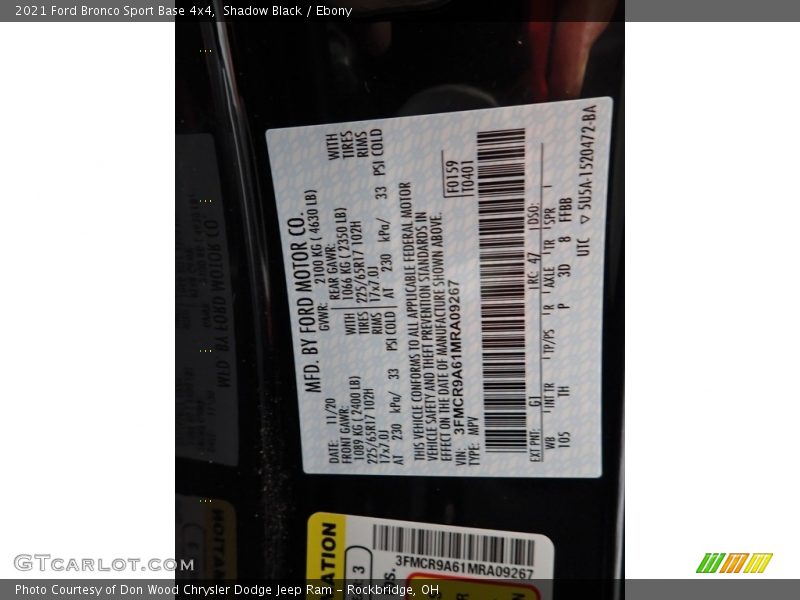Shadow Black / Ebony 2021 Ford Bronco Sport Base 4x4