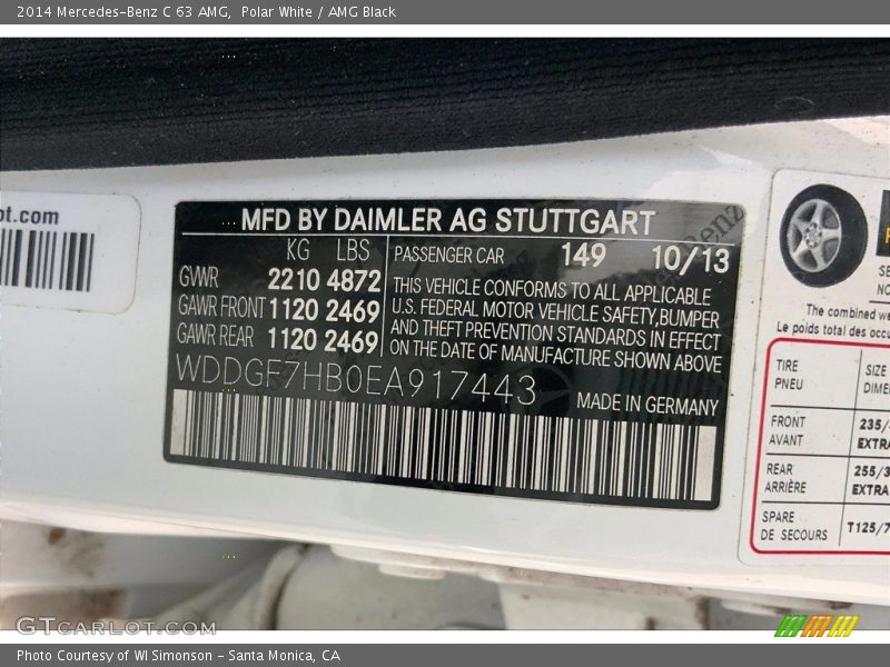 2014 C 63 AMG Polar White Color Code 149