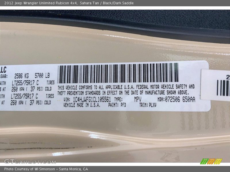 Sahara Tan / Black/Dark Saddle 2012 Jeep Wrangler Unlimited Rubicon 4x4