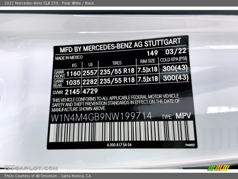 Polar White / Black 2022 Mercedes-Benz GLB 250