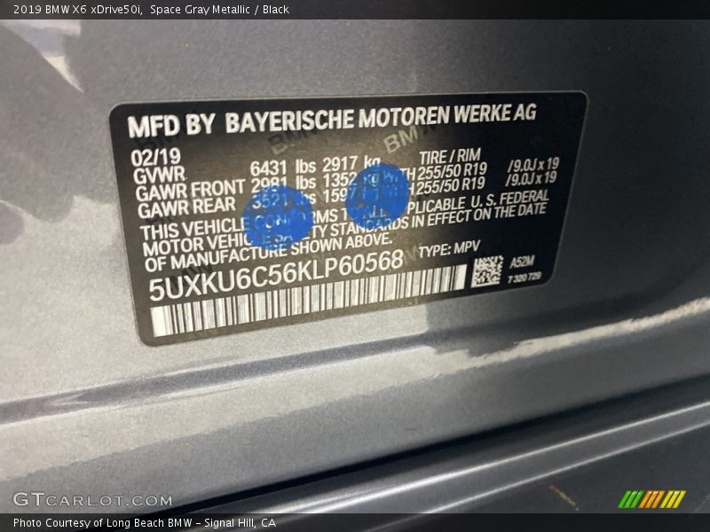Space Gray Metallic / Black 2019 BMW X6 xDrive50i