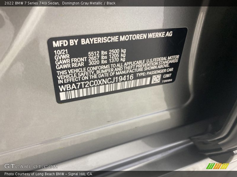 2022 7 Series 740i Sedan Donington Gray Metallic Color Code C28