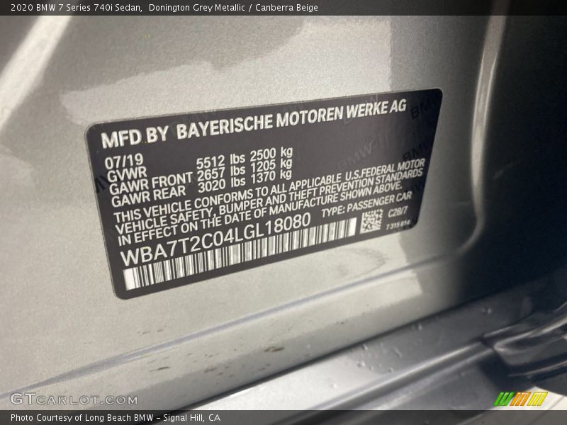 Donington Grey Metallic / Canberra Beige 2020 BMW 7 Series 740i Sedan