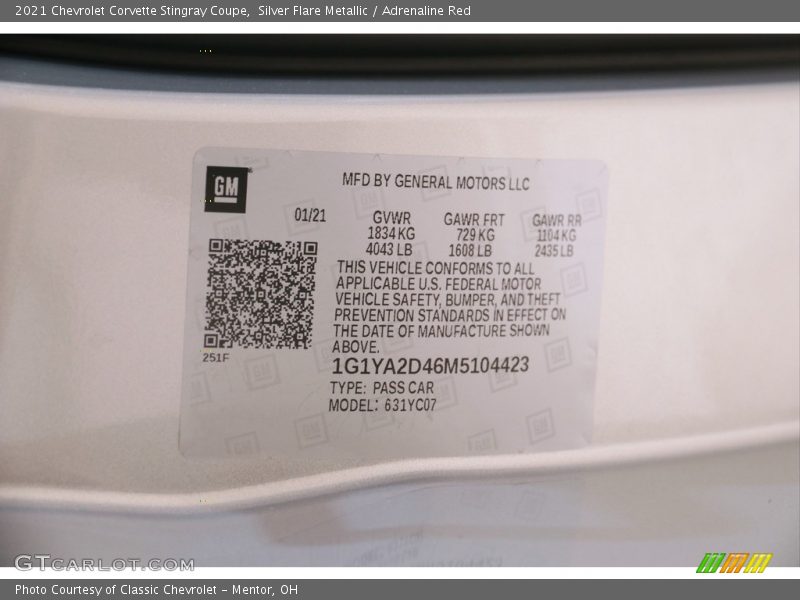 Silver Flare Metallic / Adrenaline Red 2021 Chevrolet Corvette Stingray Coupe