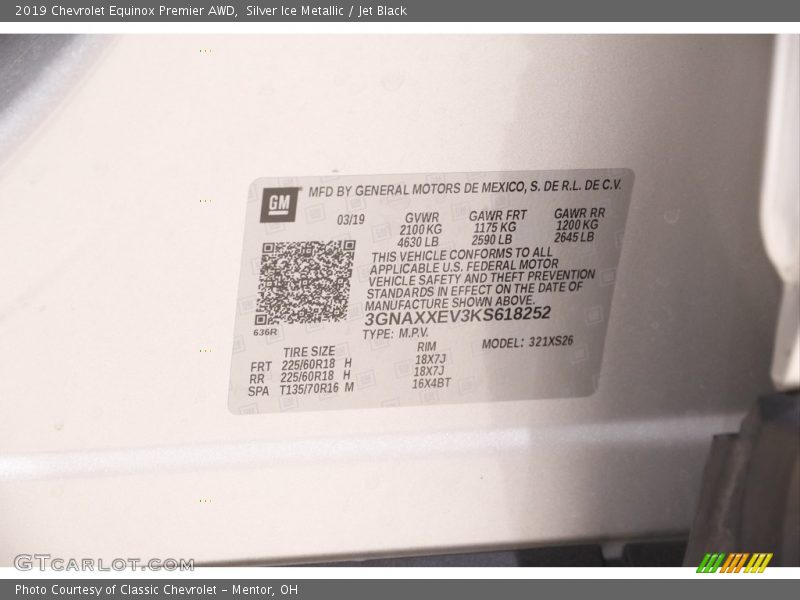Silver Ice Metallic / Jet Black 2019 Chevrolet Equinox Premier AWD