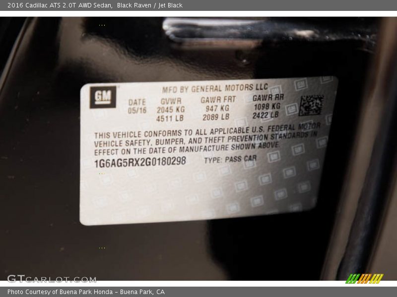 Black Raven / Jet Black 2016 Cadillac ATS 2.0T AWD Sedan