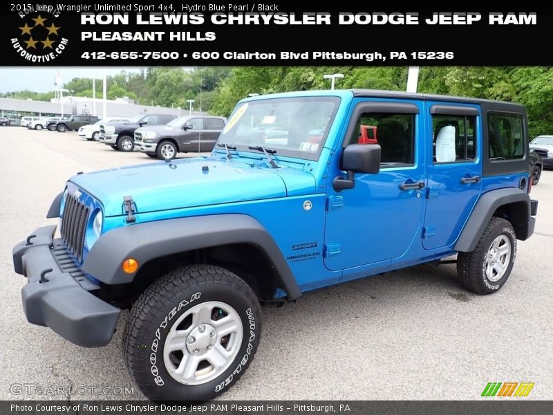 Hydro Blue Pearl / Black 2015 Jeep Wrangler Unlimited Sport 4x4