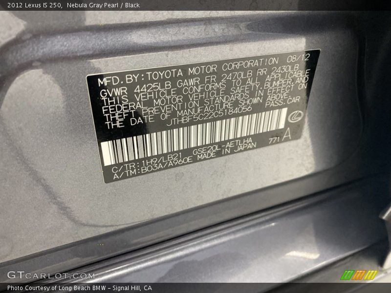 Nebula Gray Pearl / Black 2012 Lexus IS 250