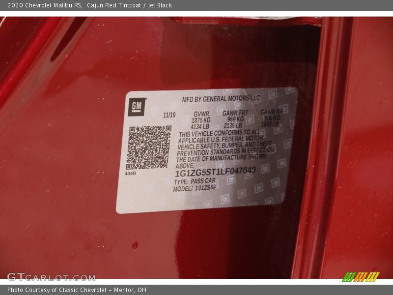 Cajun Red Tintcoat / Jet Black 2020 Chevrolet Malibu RS