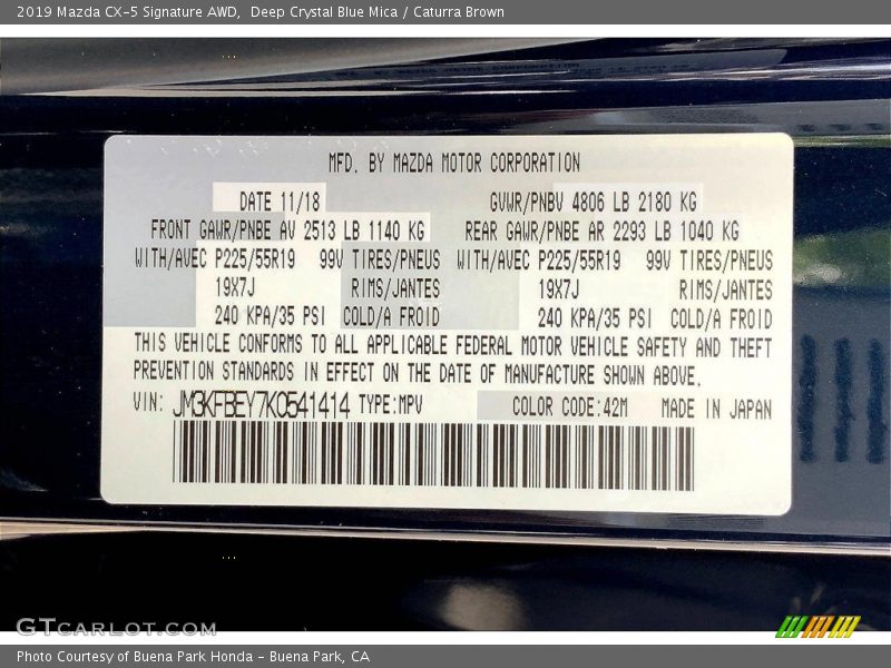 Deep Crystal Blue Mica / Caturra Brown 2019 Mazda CX-5 Signature AWD