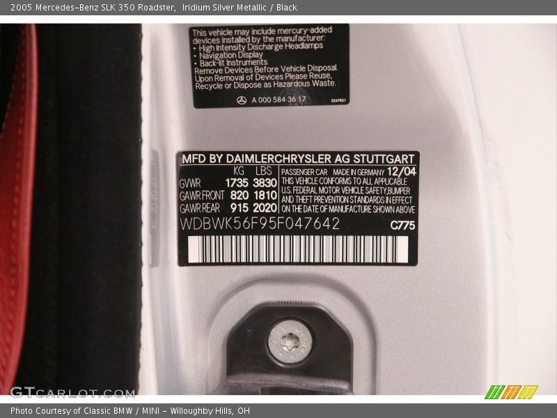 Iridium Silver Metallic / Black 2005 Mercedes-Benz SLK 350 Roadster
