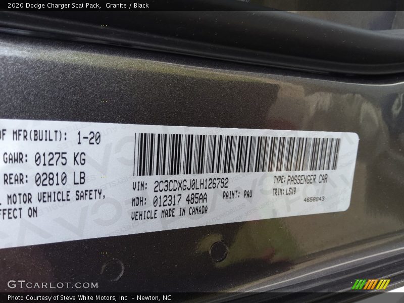2020 Charger Scat Pack Granite Color Code PAU