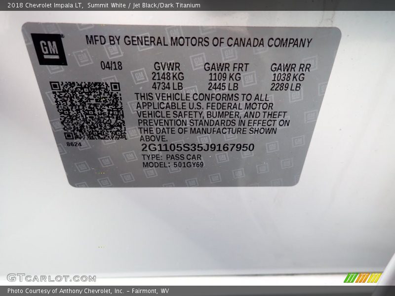 Summit White / Jet Black/Dark Titanium 2018 Chevrolet Impala LT