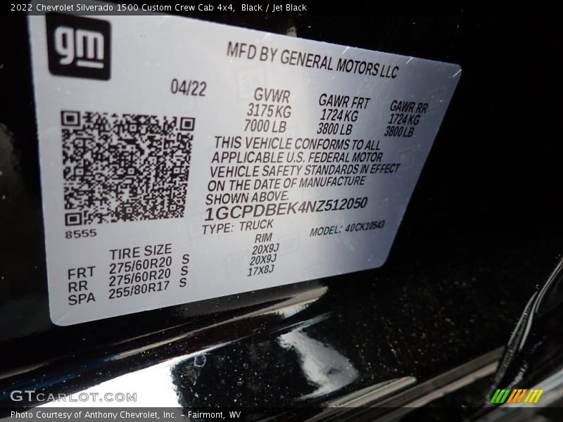 Black / Jet Black 2022 Chevrolet Silverado 1500 Custom Crew Cab 4x4