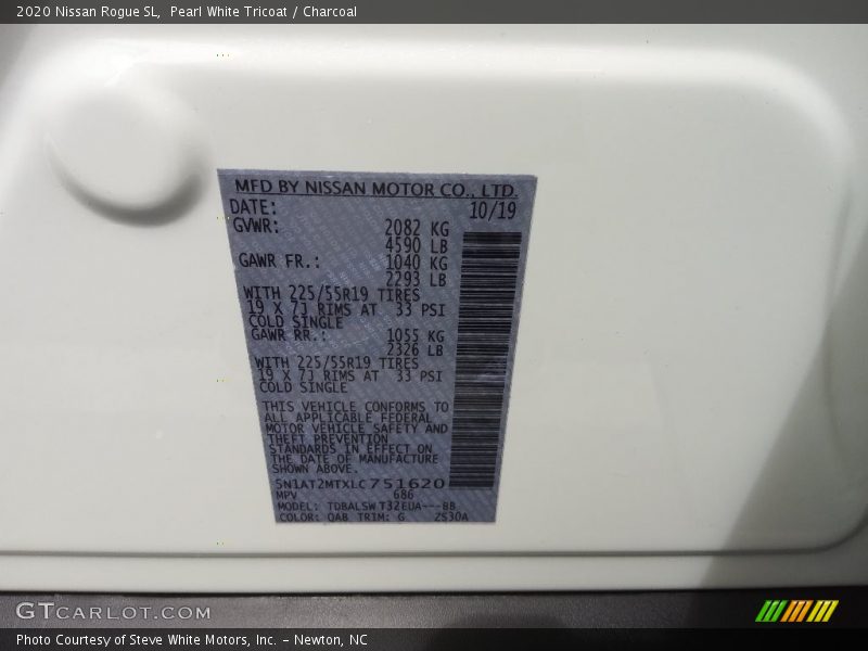 2020 Rogue SL Pearl White Tricoat Color Code QAB