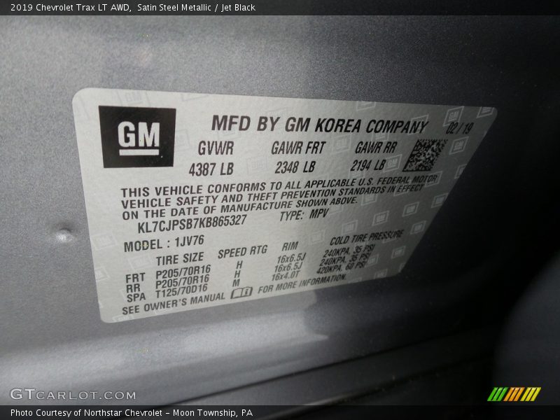 Satin Steel Metallic / Jet Black 2019 Chevrolet Trax LT AWD