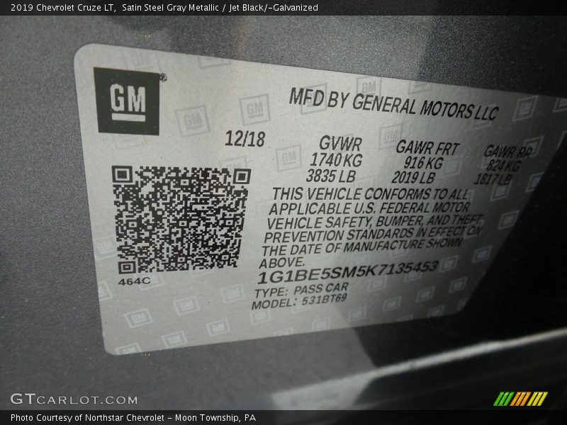 Satin Steel Gray Metallic / Jet Black/­Galvanized 2019 Chevrolet Cruze LT