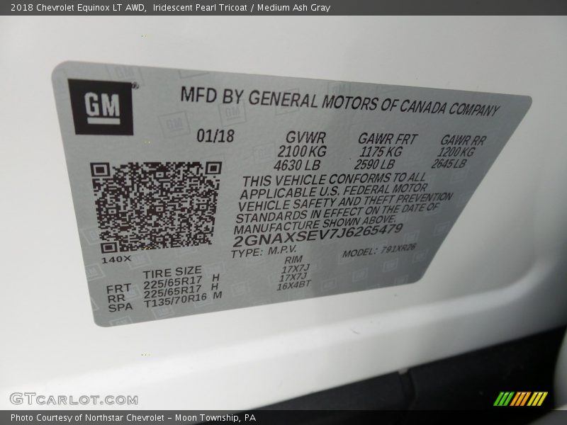 Iridescent Pearl Tricoat / Medium Ash Gray 2018 Chevrolet Equinox LT AWD