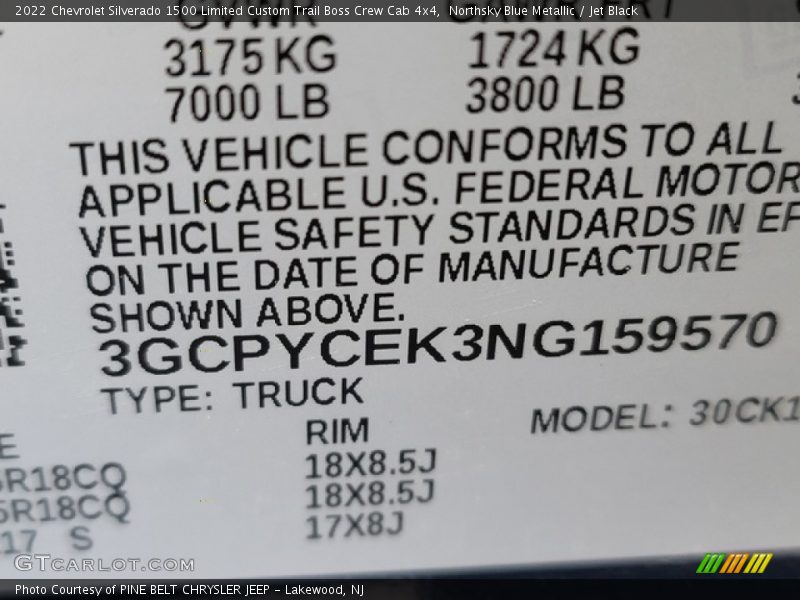 Northsky Blue Metallic / Jet Black 2022 Chevrolet Silverado 1500 Limited Custom Trail Boss Crew Cab 4x4