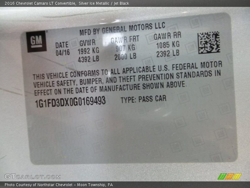 Silver Ice Metallic / Jet Black 2016 Chevrolet Camaro LT Convertible