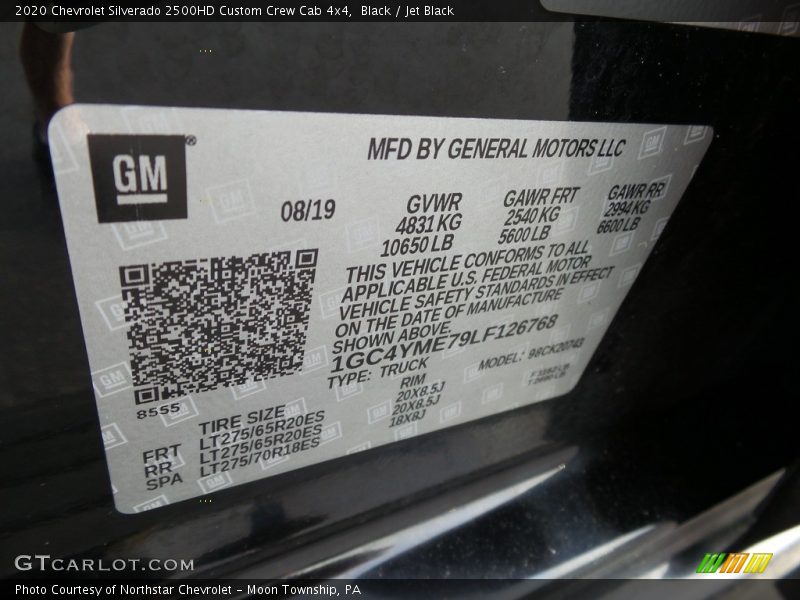 Black / Jet Black 2020 Chevrolet Silverado 2500HD Custom Crew Cab 4x4