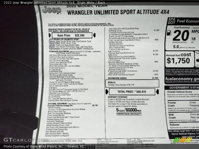 Bright White / Black 2022 Jeep Wrangler Unlimited Sport Altitude 4x4