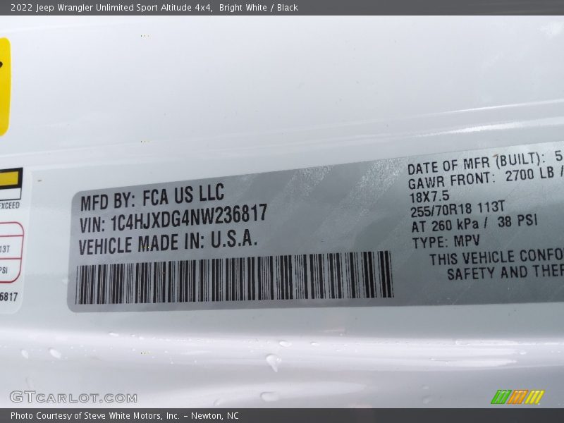 Bright White / Black 2022 Jeep Wrangler Unlimited Sport Altitude 4x4