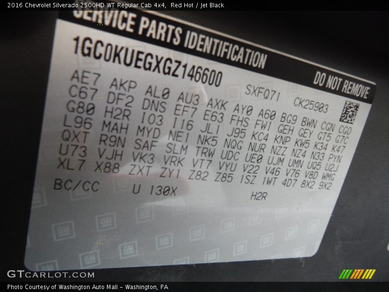 Red Hot / Jet Black 2016 Chevrolet Silverado 2500HD WT Regular Cab 4x4