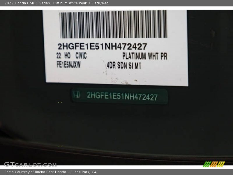 Platinum White Pearl / Black/Red 2022 Honda Civic Si Sedan