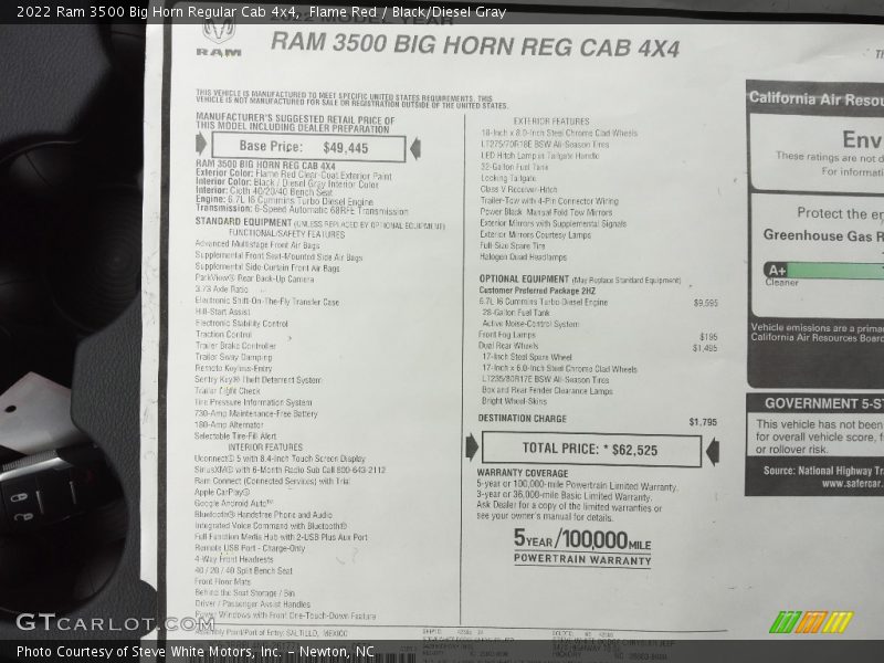  2022 3500 Big Horn Regular Cab 4x4 Window Sticker