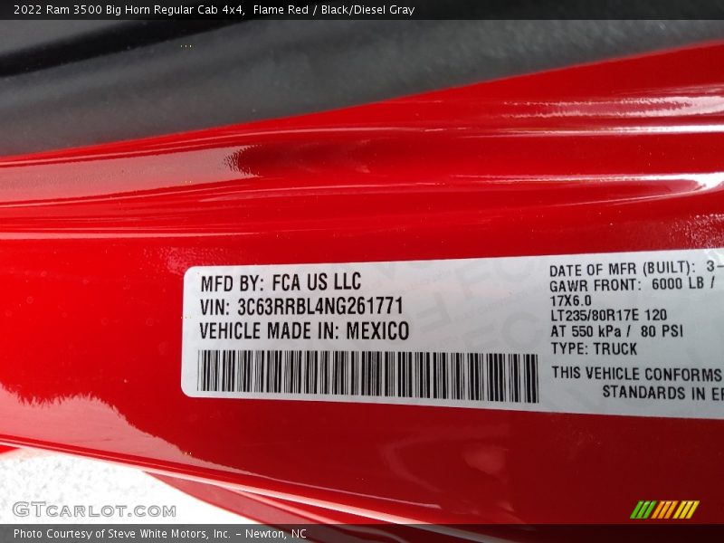 Flame Red / Black/Diesel Gray 2022 Ram 3500 Big Horn Regular Cab 4x4