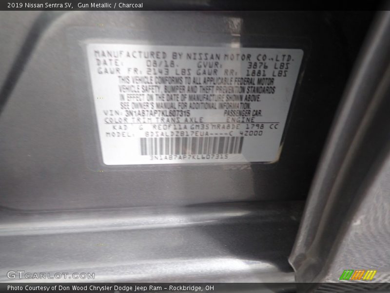 Gun Metallic / Charcoal 2019 Nissan Sentra SV