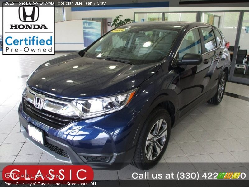 Obsidian Blue Pearl / Gray 2019 Honda CR-V LX AWD