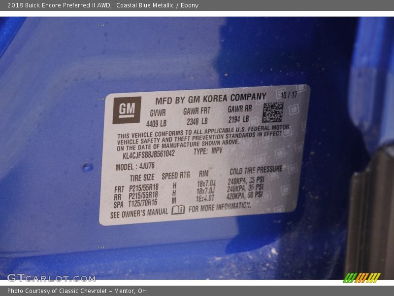 Coastal Blue Metallic / Ebony 2018 Buick Encore Preferred II AWD