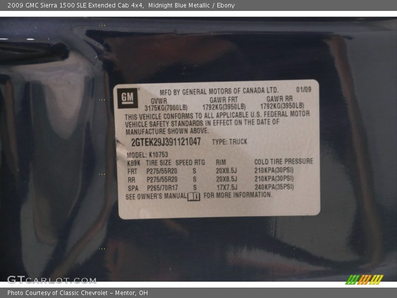 Midnight Blue Metallic / Ebony 2009 GMC Sierra 1500 SLE Extended Cab 4x4