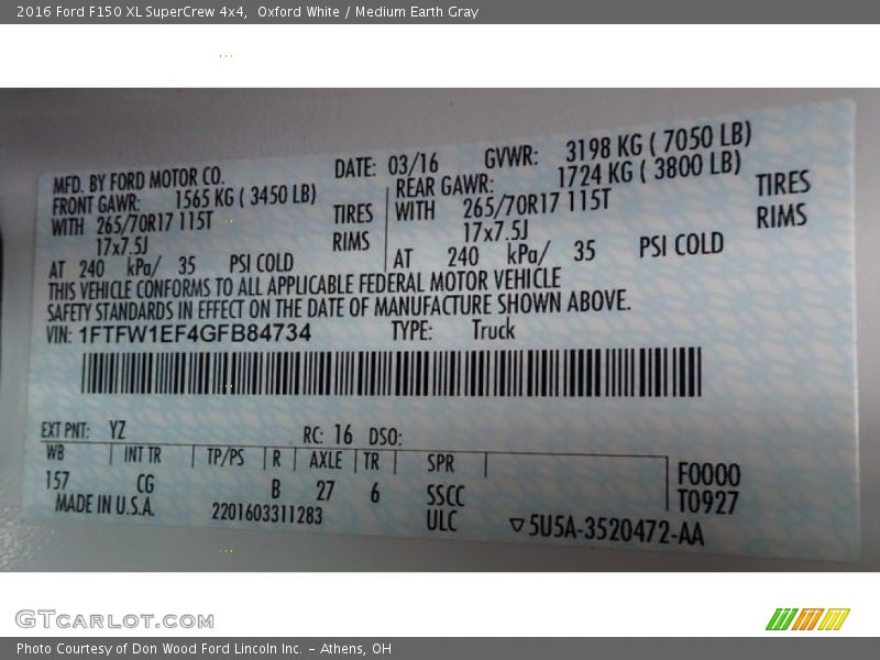 Oxford White / Medium Earth Gray 2016 Ford F150 XL SuperCrew 4x4