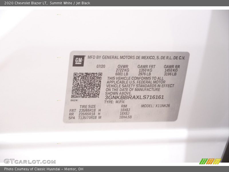 Summit White / Jet Black 2020 Chevrolet Blazer LT